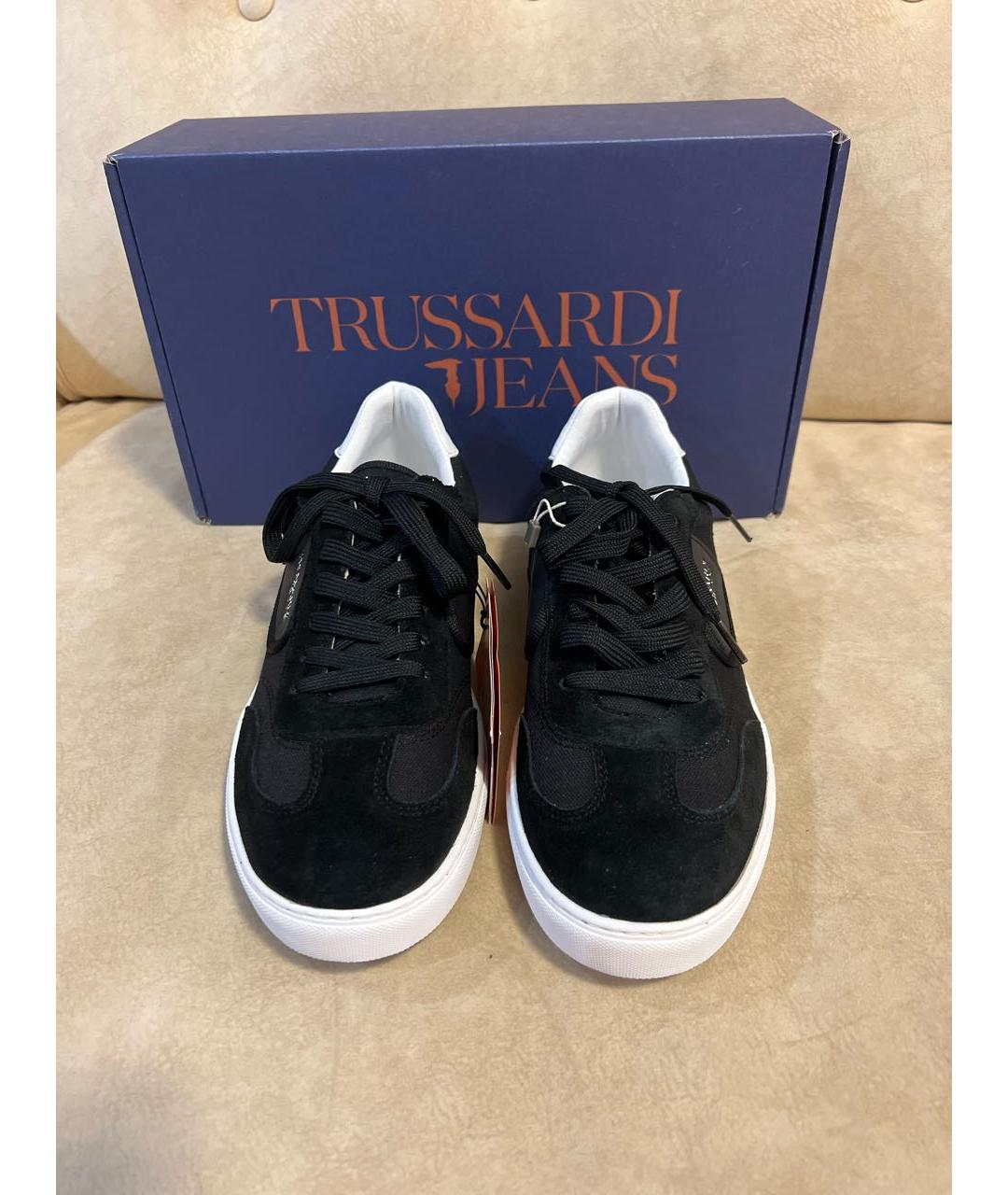 TRUSSARDI JEANS Черные замшевые низкие кроссовки / кеды, фото 2