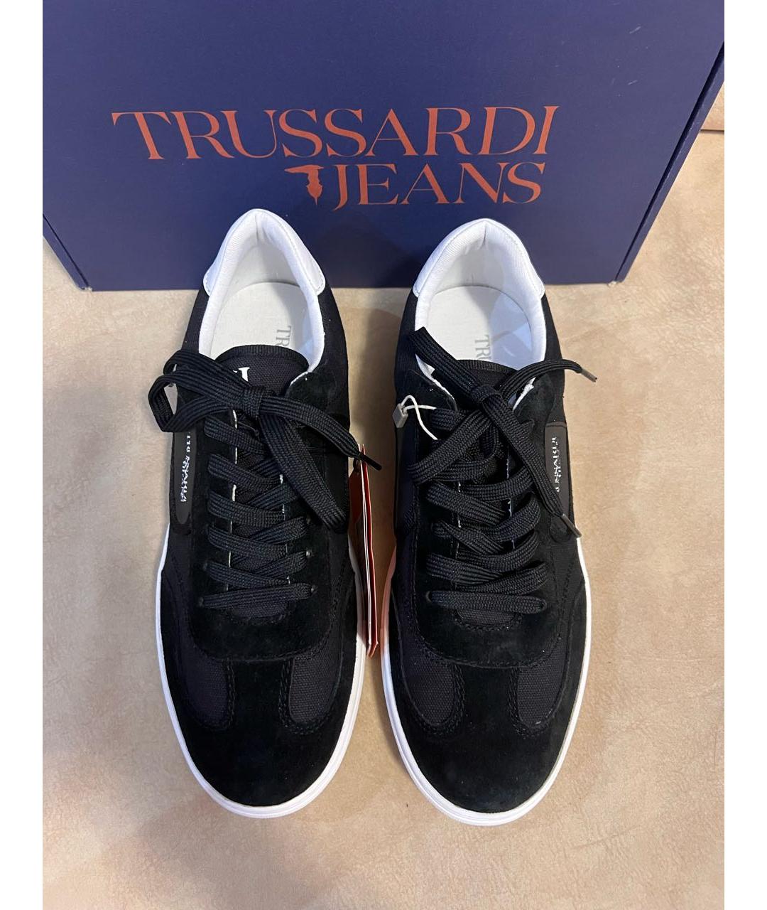 TRUSSARDI JEANS Черные замшевые низкие кроссовки / кеды, фото 3