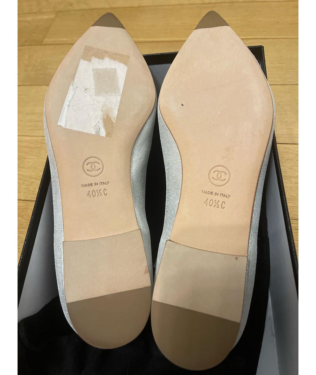CHANEL Серебряные кожаные балетки, фото 5