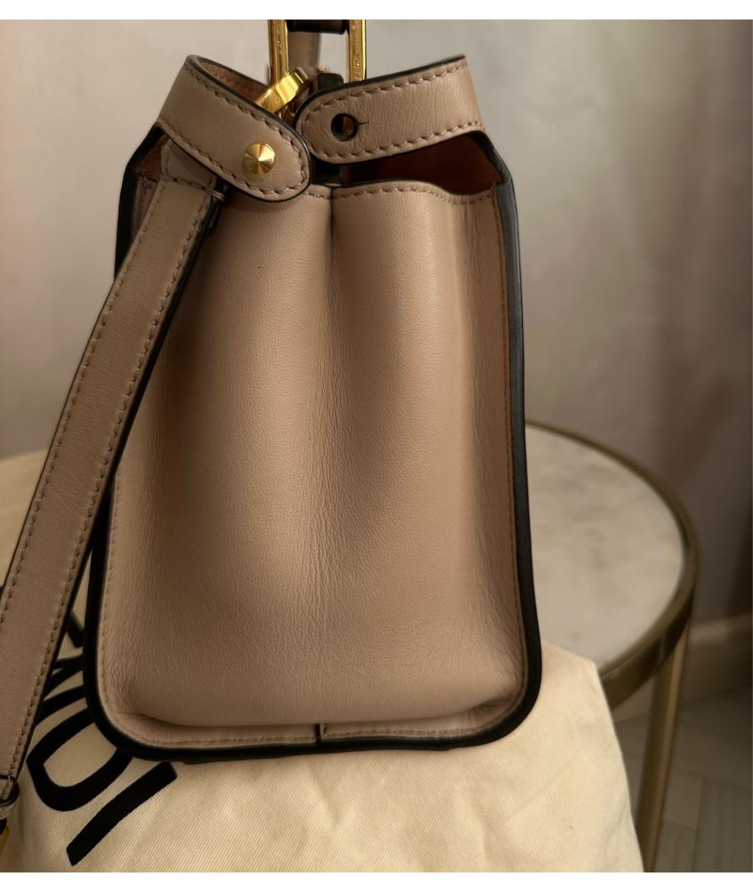 FENDI Бежевая кожаная сумка через плечо, фото 2