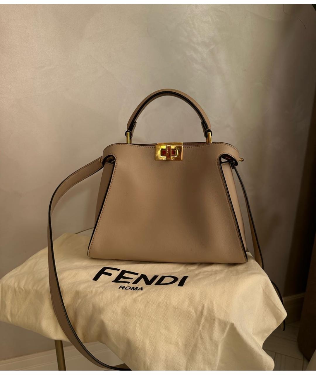 FENDI Бежевая кожаная сумка через плечо, фото 8