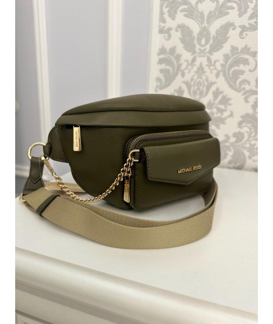 MICHAEL KORS Хаки кожаная поясная сумка, фото 2