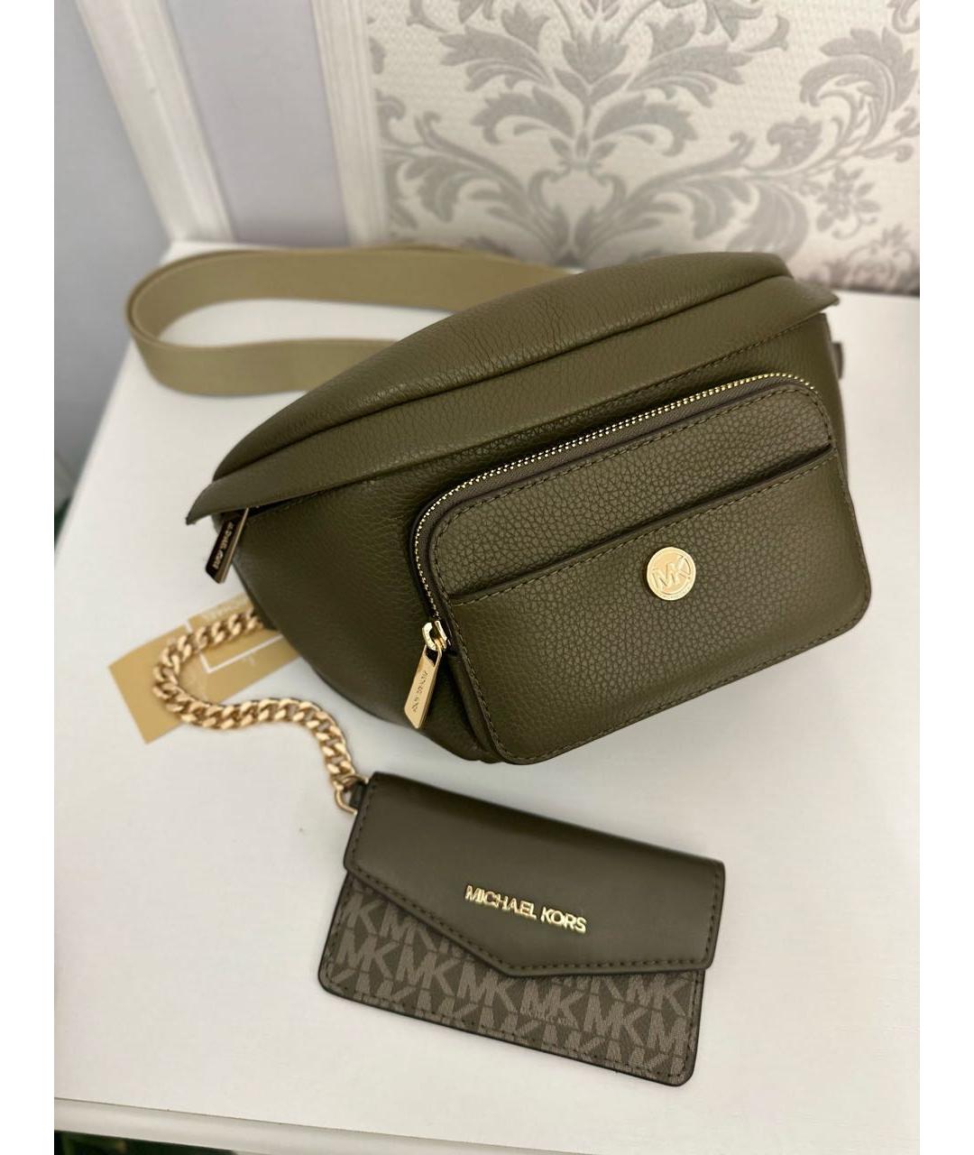 MICHAEL KORS Хаки кожаная поясная сумка, фото 8
