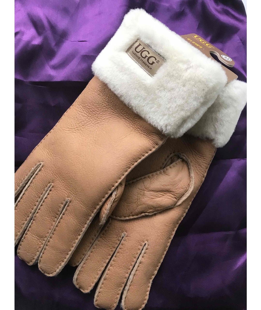 UGG AUSTRALIA Бежевые кожаные перчатки, фото 4