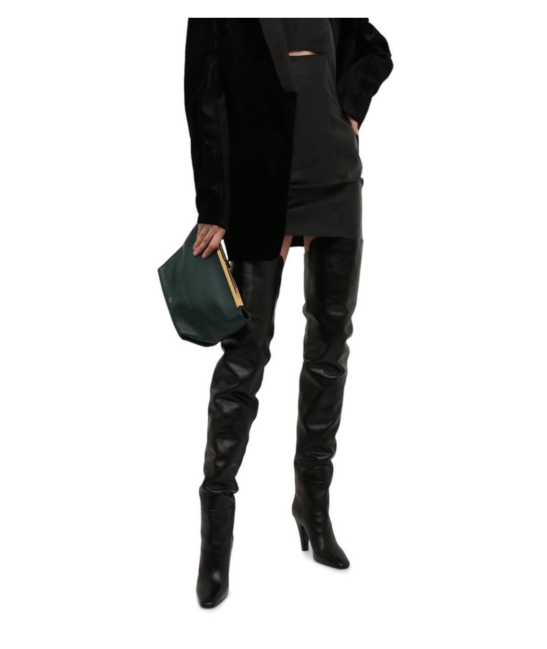 SAINT LAURENT Черные кожаные ботфорты, фото 3