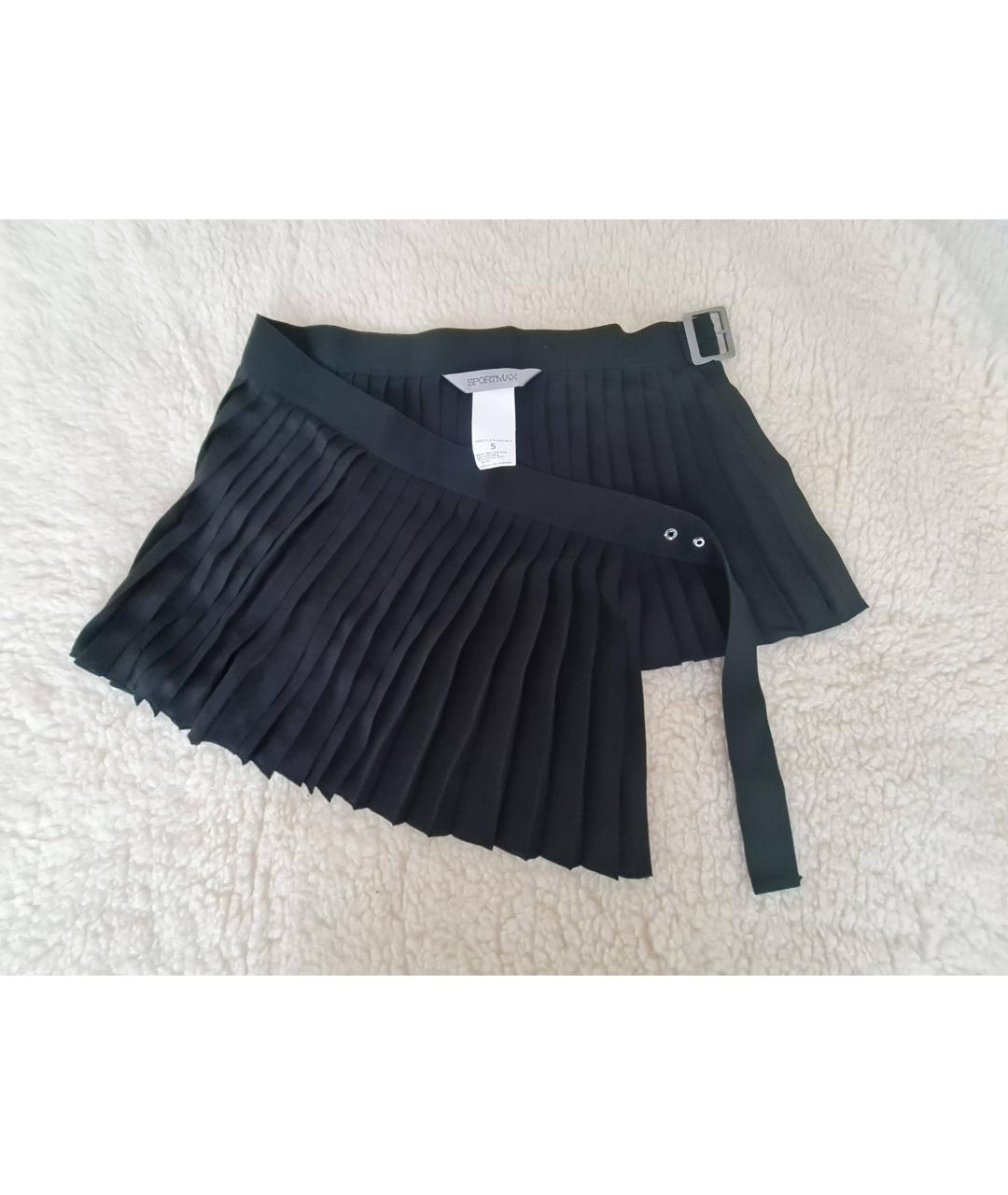 SPORTMAX Черная шелковая юбка мини, фото 3