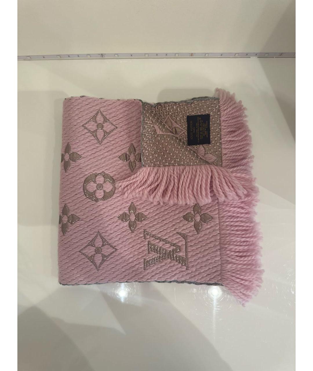 LOUIS VUITTON Розовый шерстяной шарф, фото 6