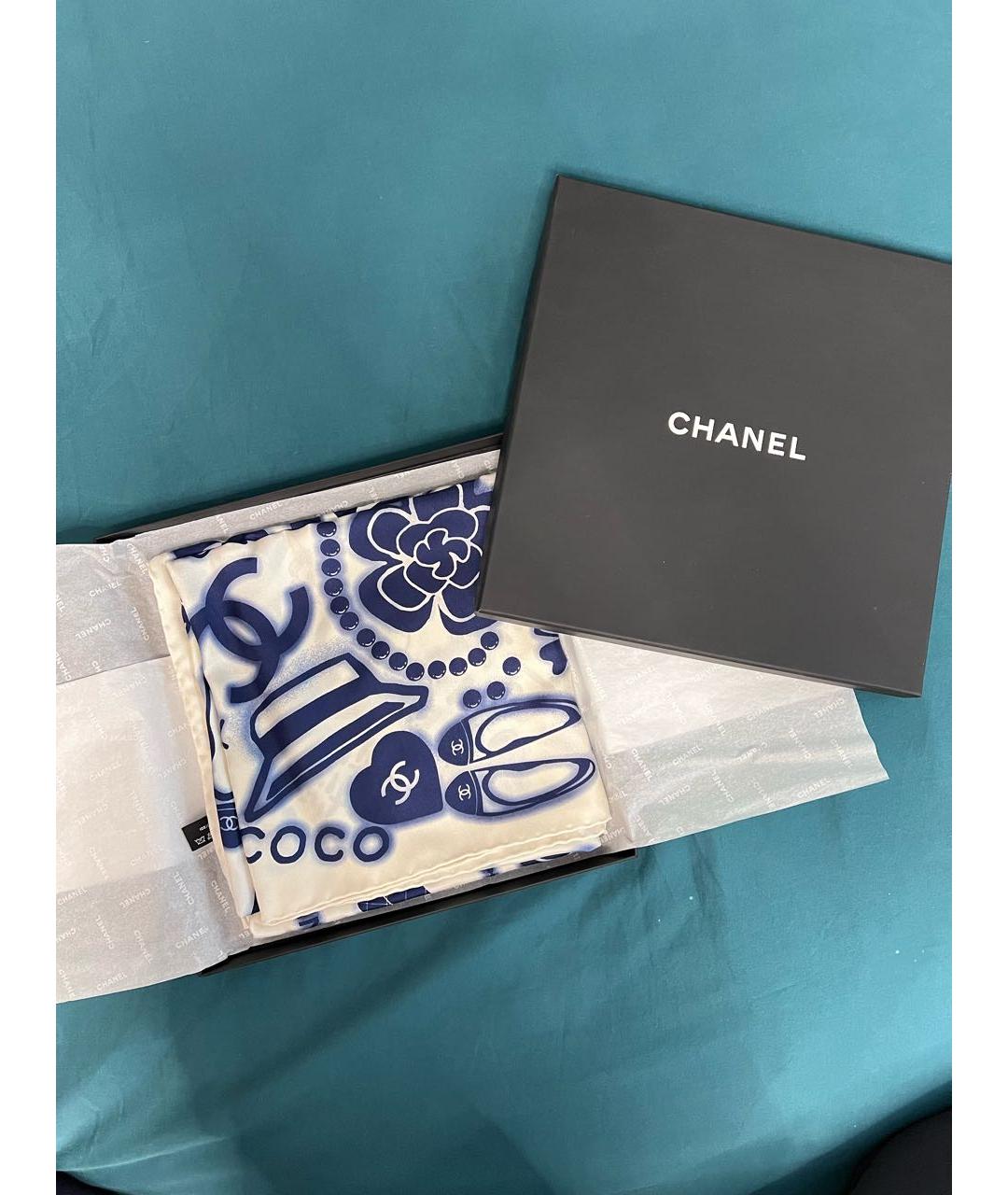 CHANEL PRE-OWNED Темно-синий шелковый платок, фото 4