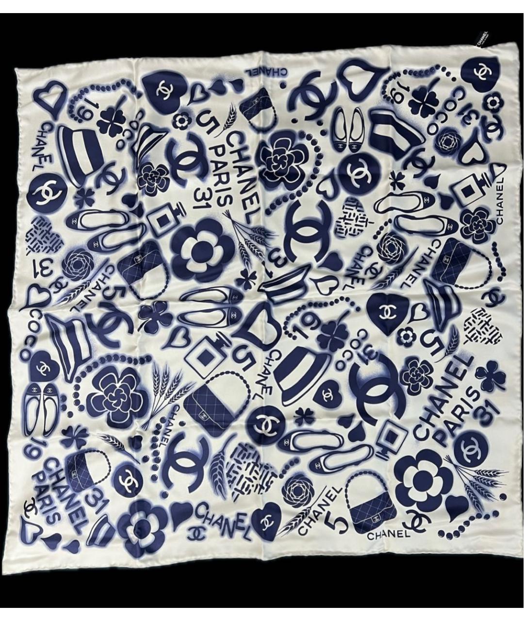 CHANEL PRE-OWNED Темно-синий шелковый платок, фото 5