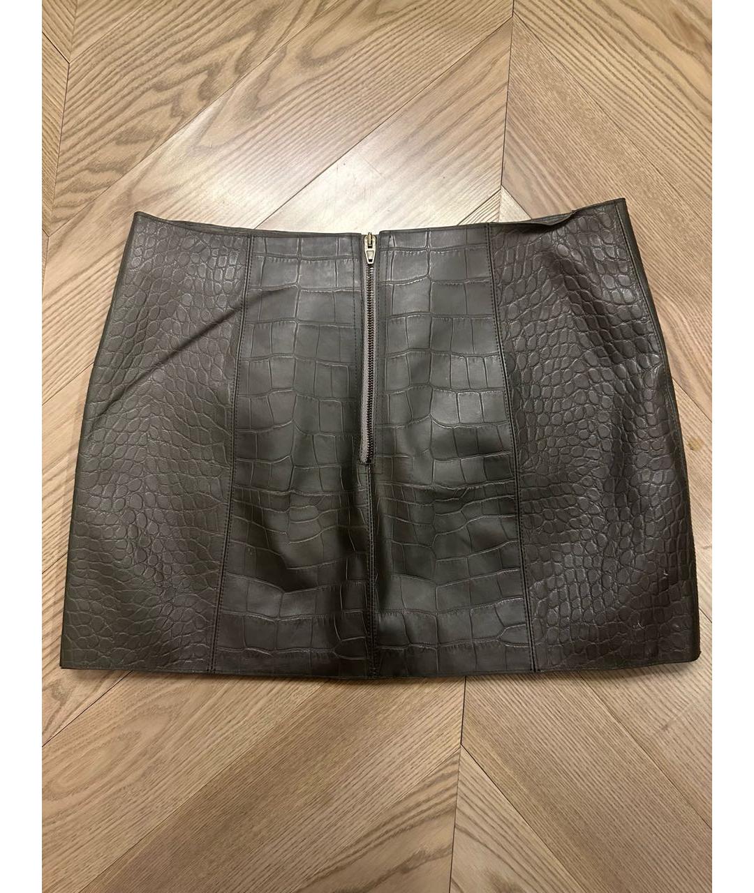 ALEXANDER WANG Антрацитовая кожаная юбка мини, фото 2