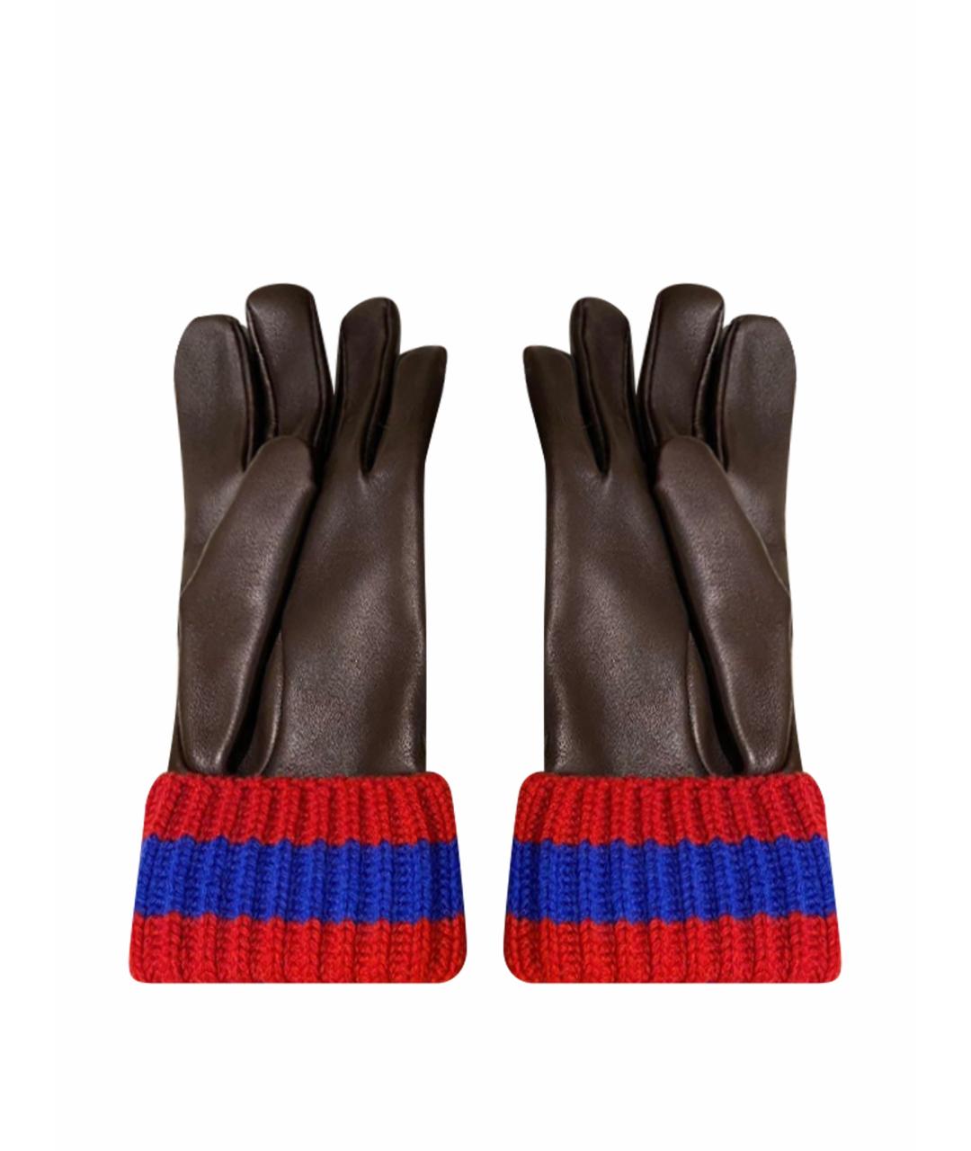 GUCCI Коричневые кожаные перчатки, фото 1