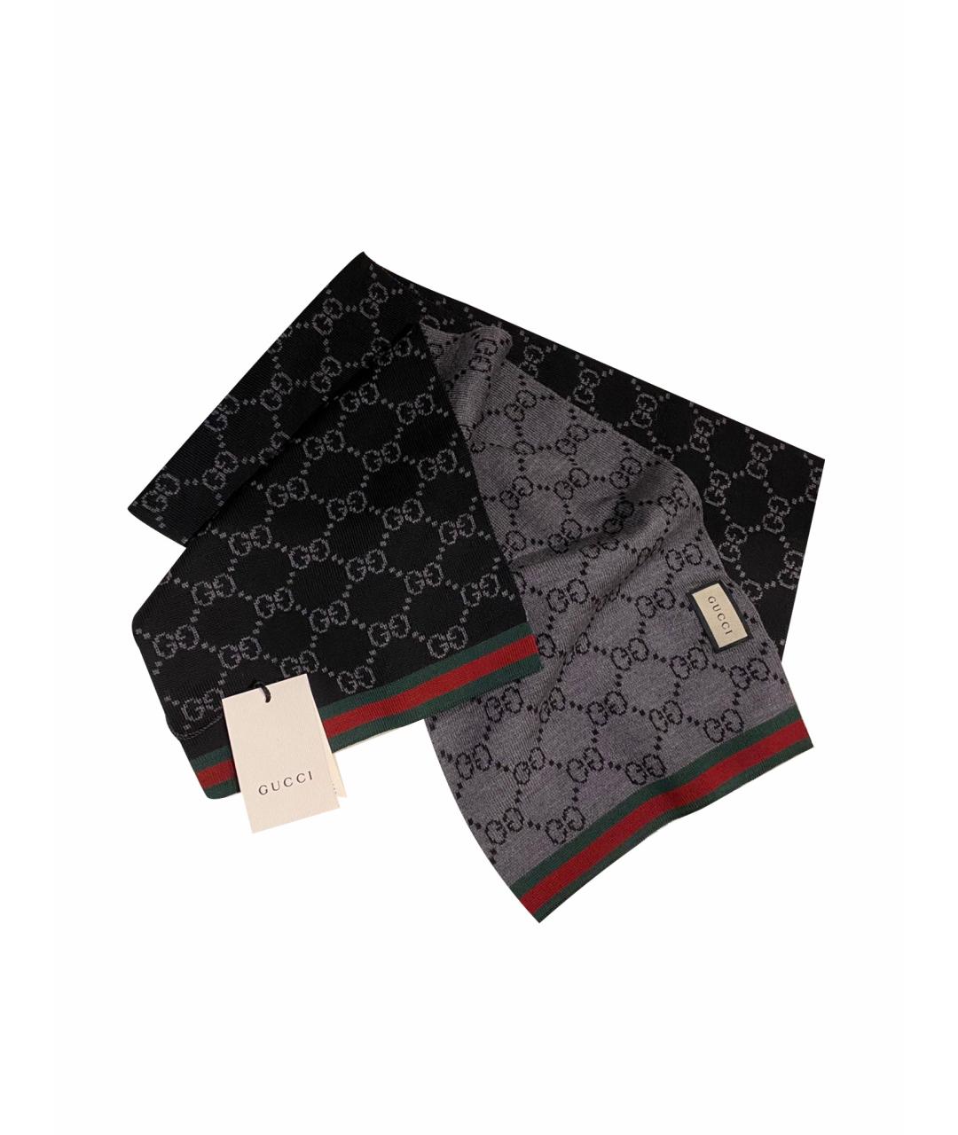 GUCCI Черный шерстяной шарф, фото 1