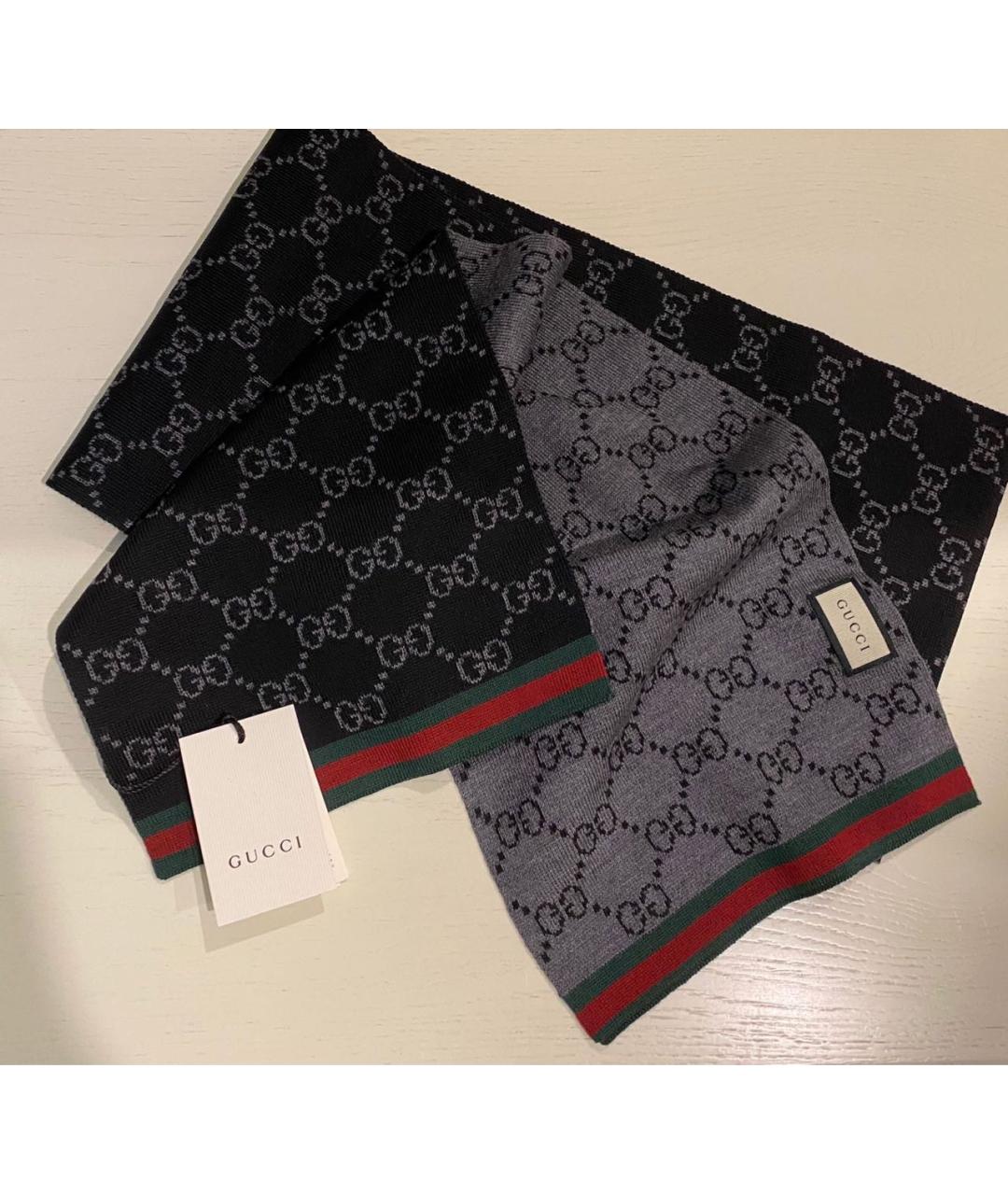 GUCCI Черный шерстяной шарф, фото 6