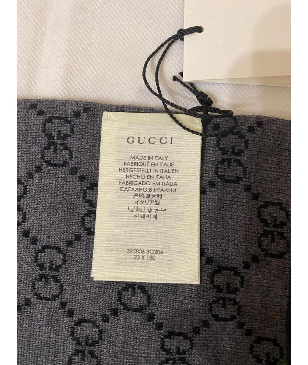 GUCCI Черный шерстяной шарф, фото 4