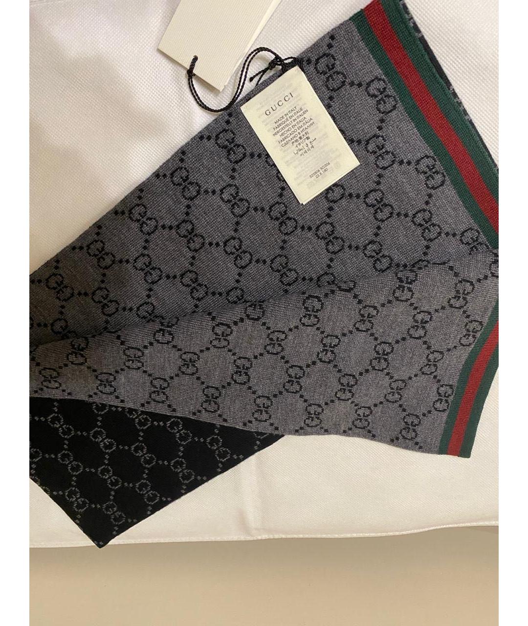 GUCCI Черный шерстяной шарф, фото 3