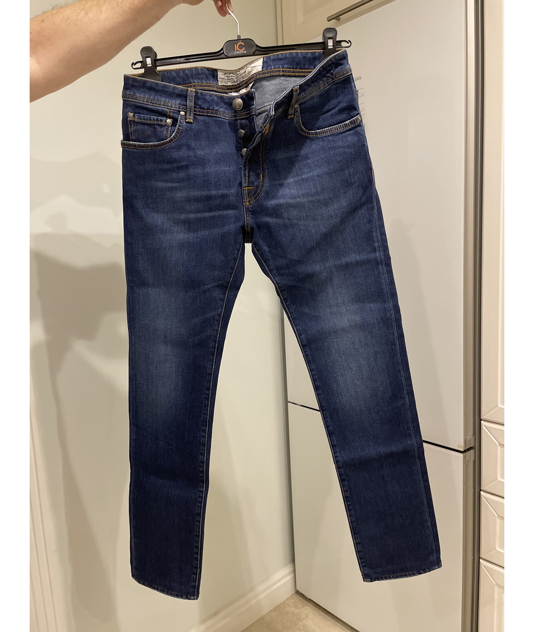 JACOB COHEN Темно-синие хлопко-эластановые прямые джинсы, фото 5