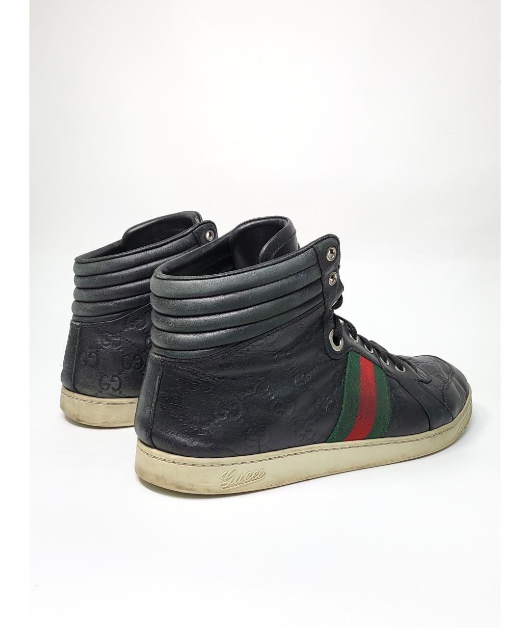 GUCCI Черные кожаные высокие кроссовки / кеды, фото 6
