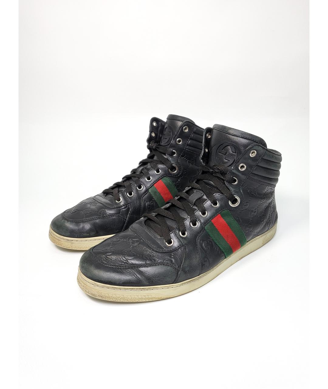 GUCCI Черные кожаные высокие кроссовки / кеды, фото 2