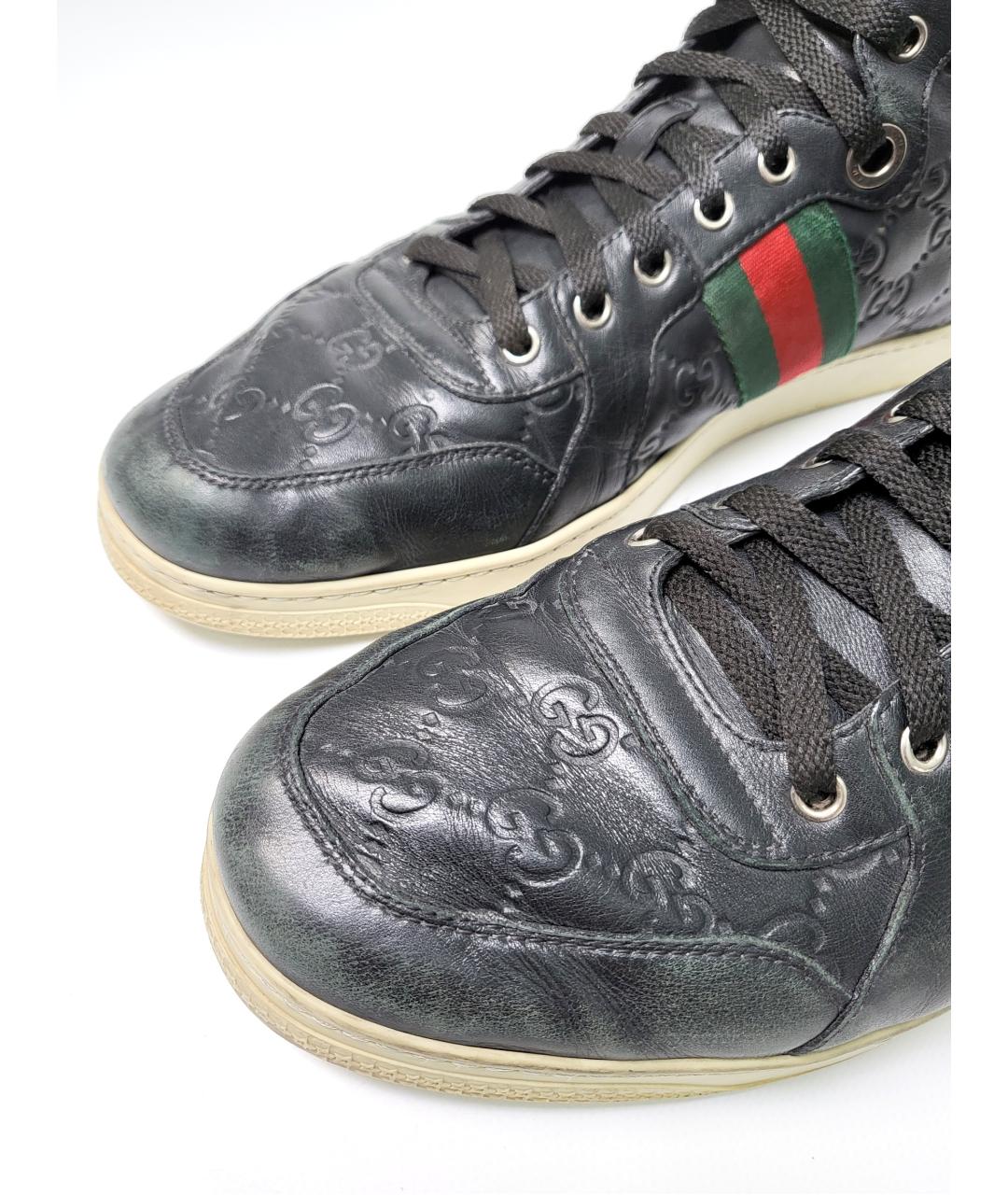 GUCCI Черные кожаные высокие кроссовки / кеды, фото 7
