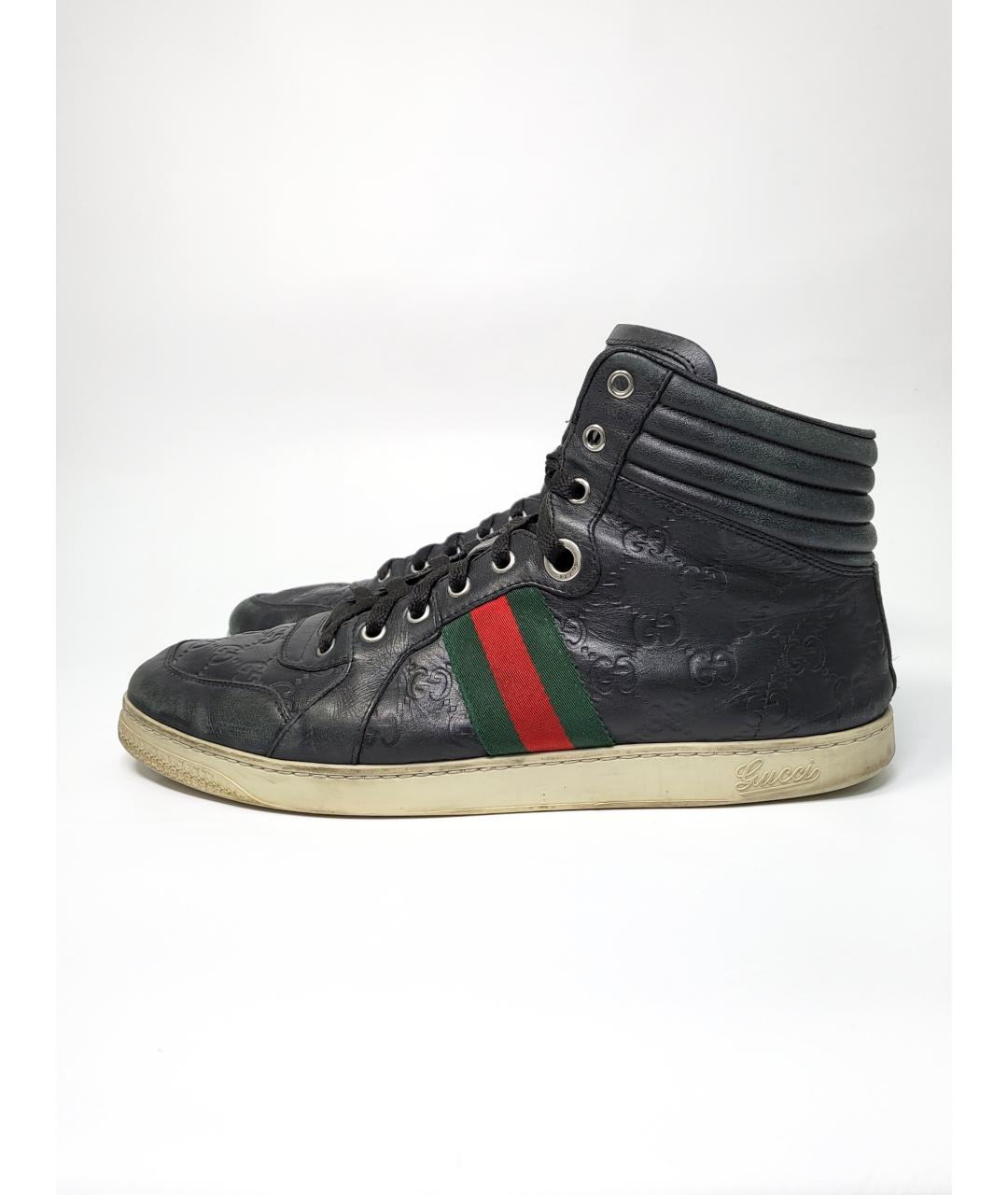 GUCCI Черные кожаные высокие кроссовки / кеды, фото 8