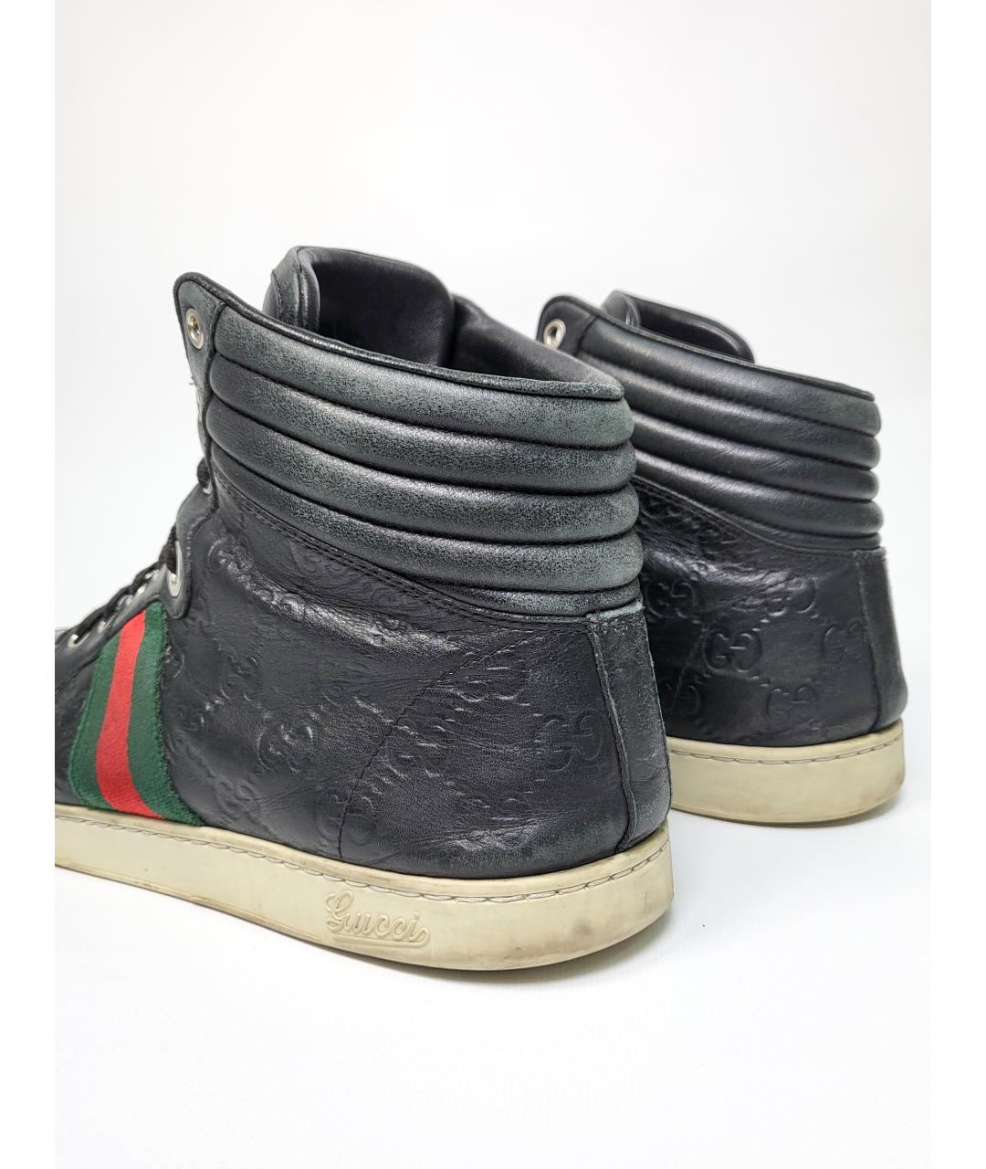 GUCCI Черные кожаные высокие кроссовки / кеды, фото 5