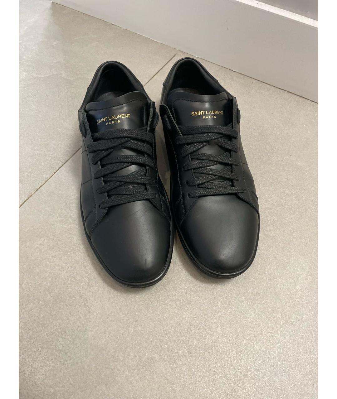 SAINT LAURENT Черные кожаные низкие кроссовки / кеды, фото 2