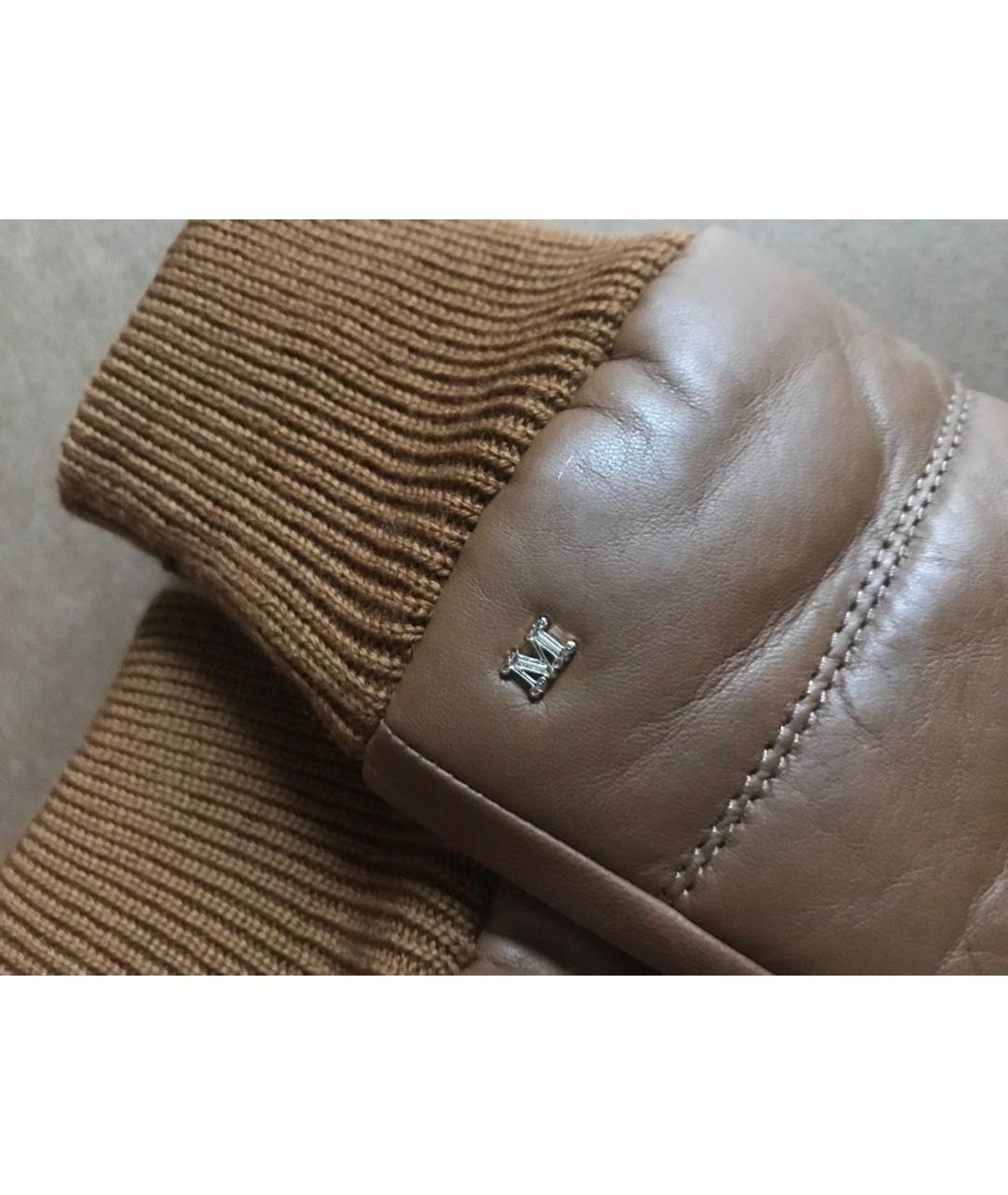 MAX MARA Коричневые кожаные варежки, фото 6
