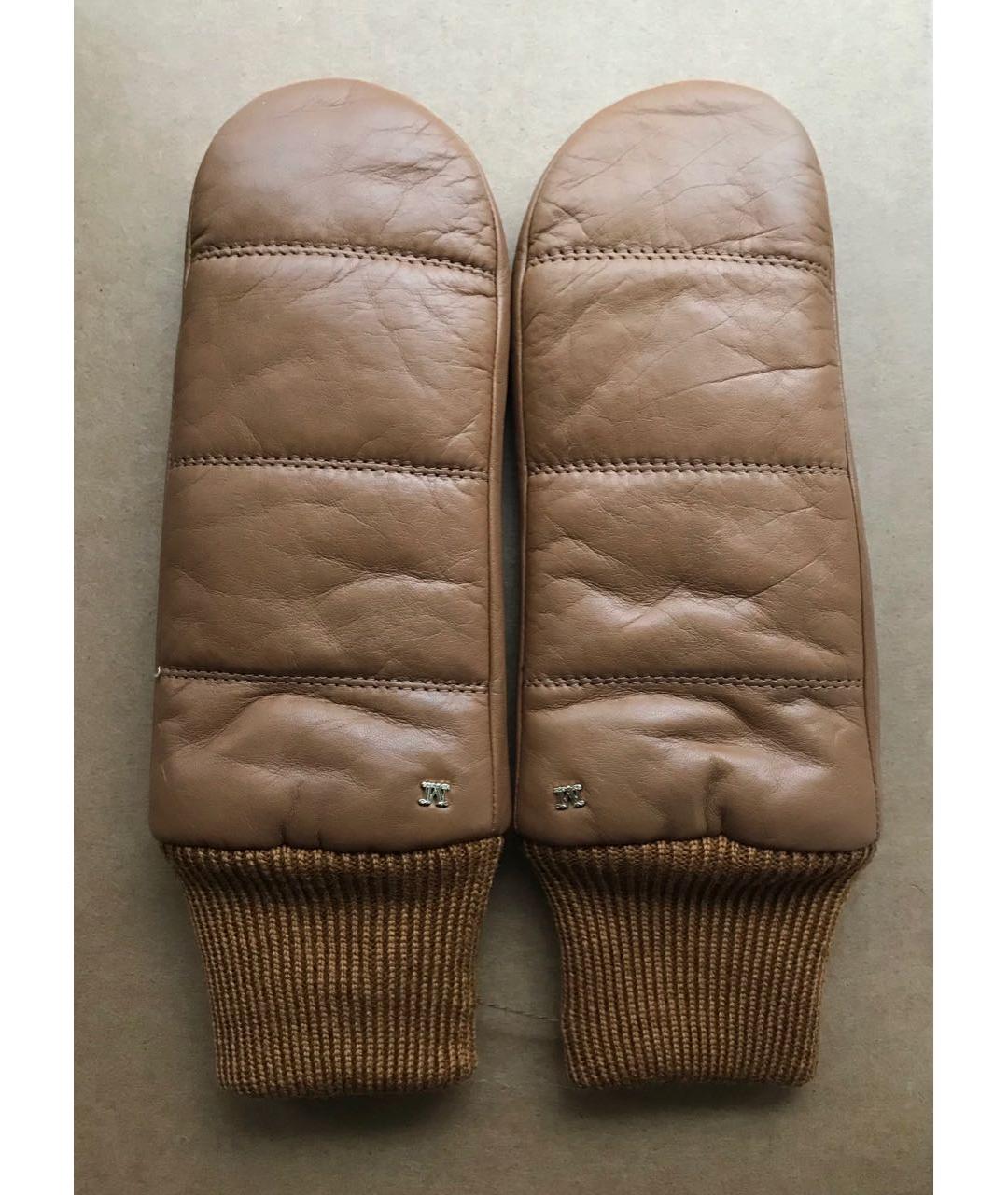 MAX MARA Коричневые кожаные варежки, фото 3