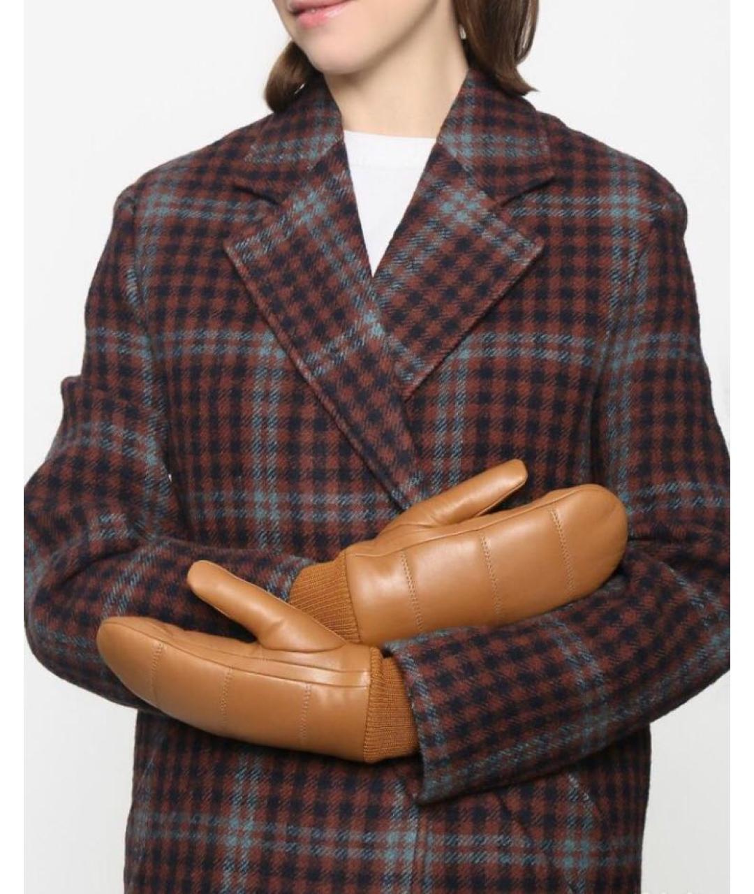 MAX MARA Коричневые кожаные варежки, фото 2