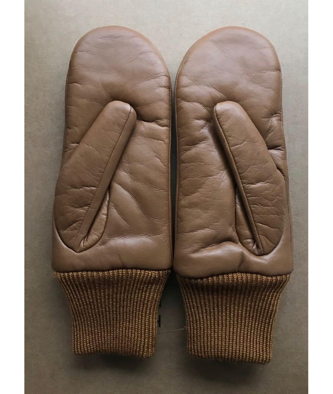 MAX MARA Коричневые кожаные варежки, фото 4