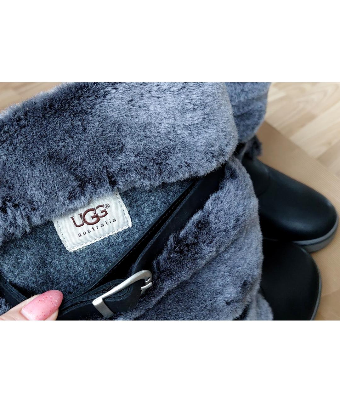 UGG AUSTRALIA Черные кожаные сапоги, фото 8