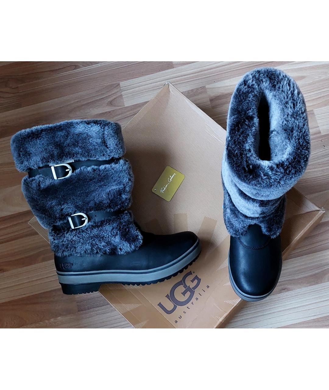 UGG AUSTRALIA Черные кожаные сапоги, фото 5