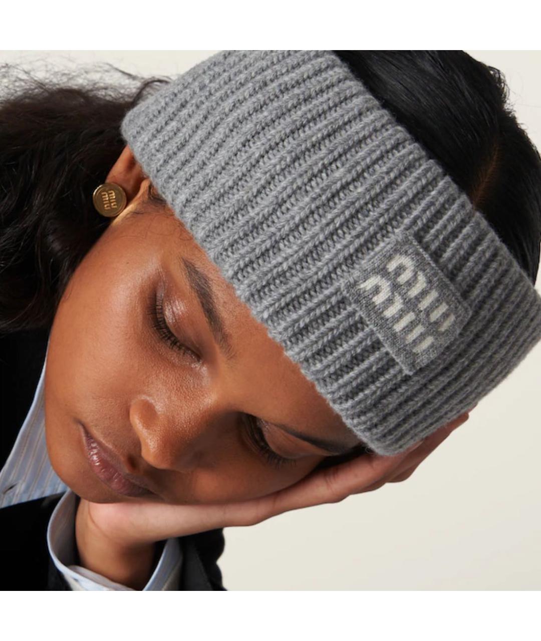MIU MIU Серая кашемировая повязка на голову, фото 3