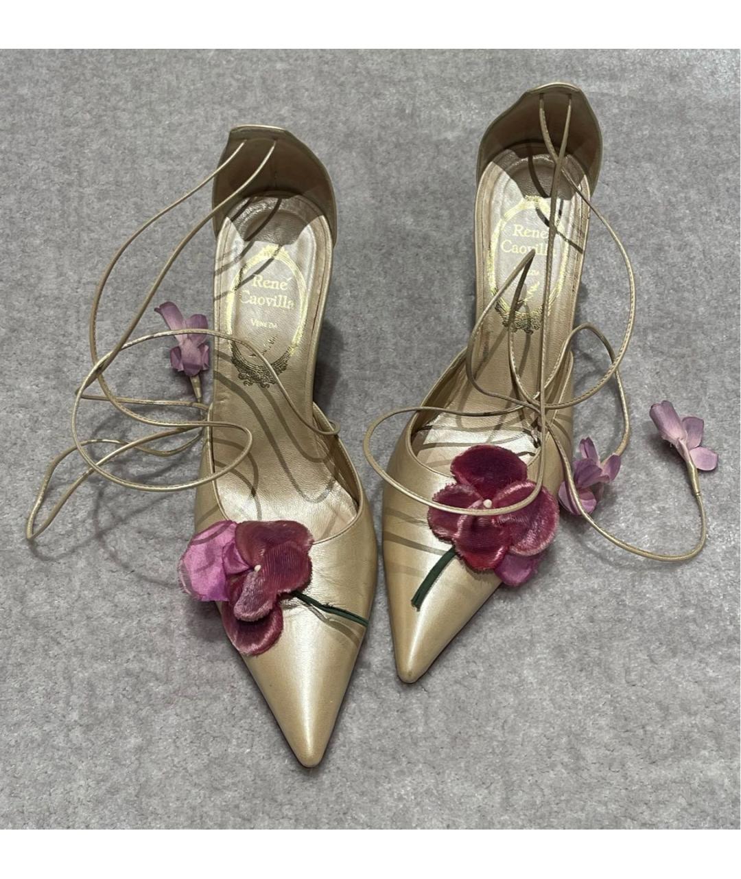 RENE CAOVILLA Золотые кожаные туфли, фото 7