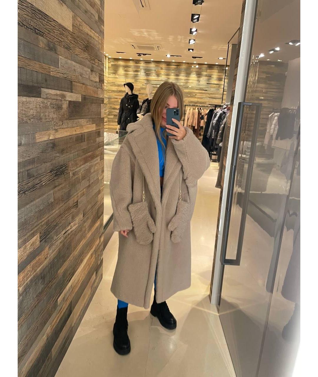 'S MAX MARA Бежевая шерстяная шуба, фото 5