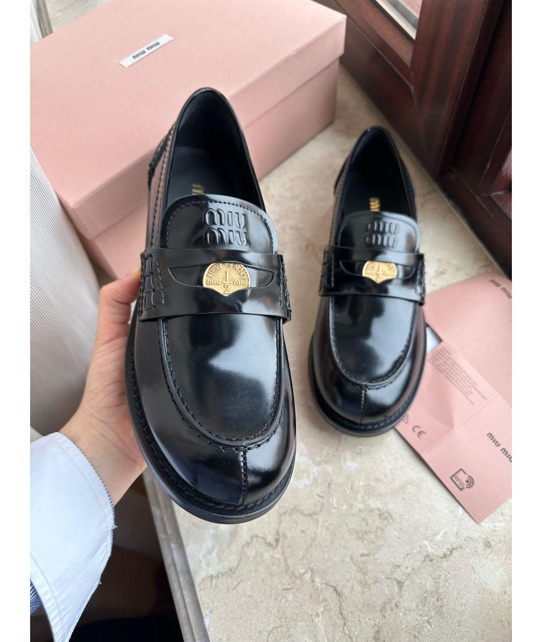 MIU MIU Черные кожаные лоферы, фото 3