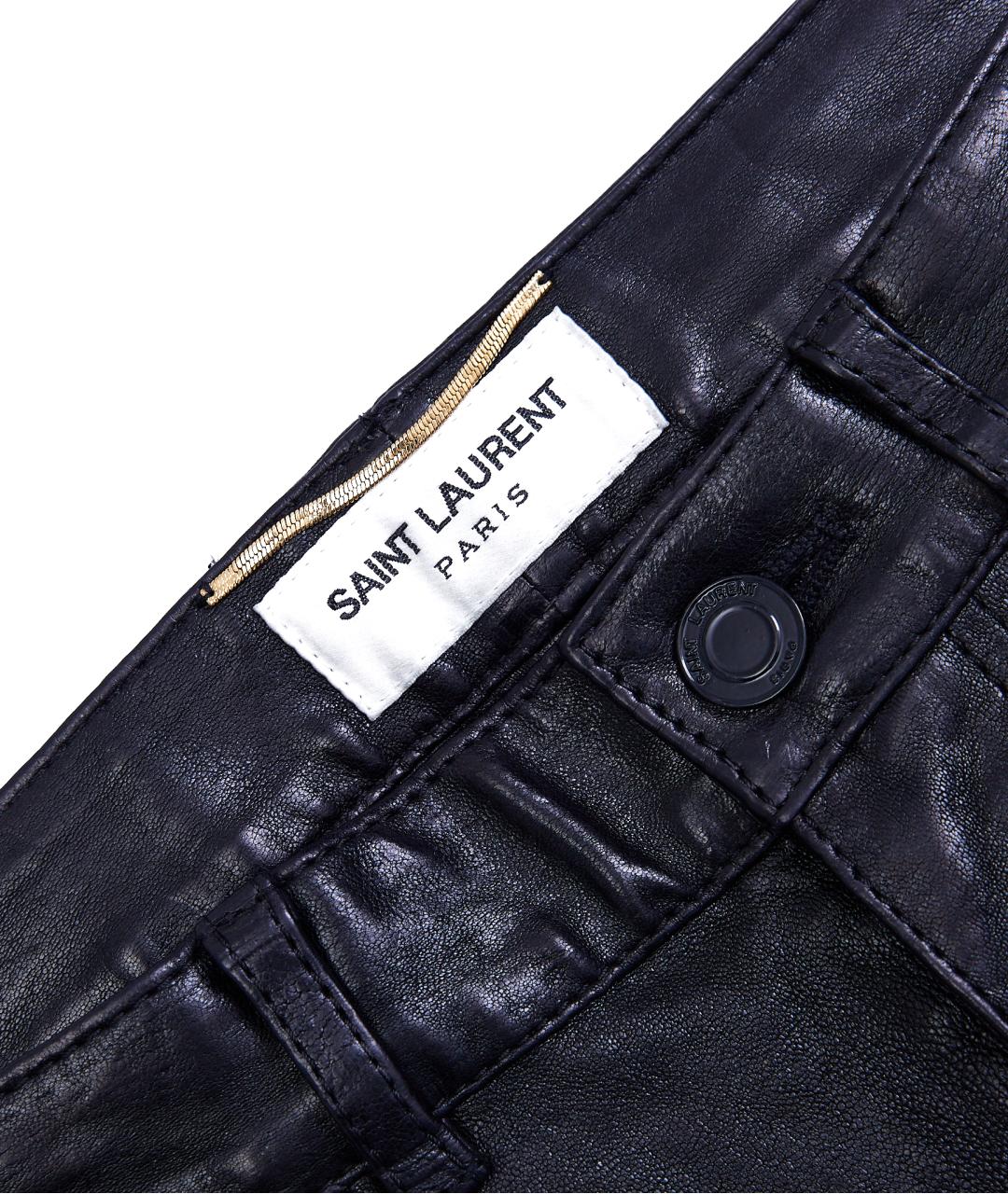 SAINT LAURENT Черные кожаные брюки узкие, фото 3