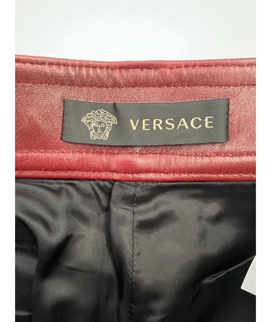 VERSACE Красные кожаные брюки узкие, фото 7