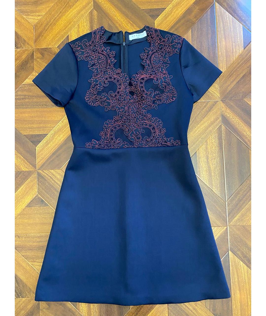 SANDRO Темно-синее полиэстеровое платье, фото 7