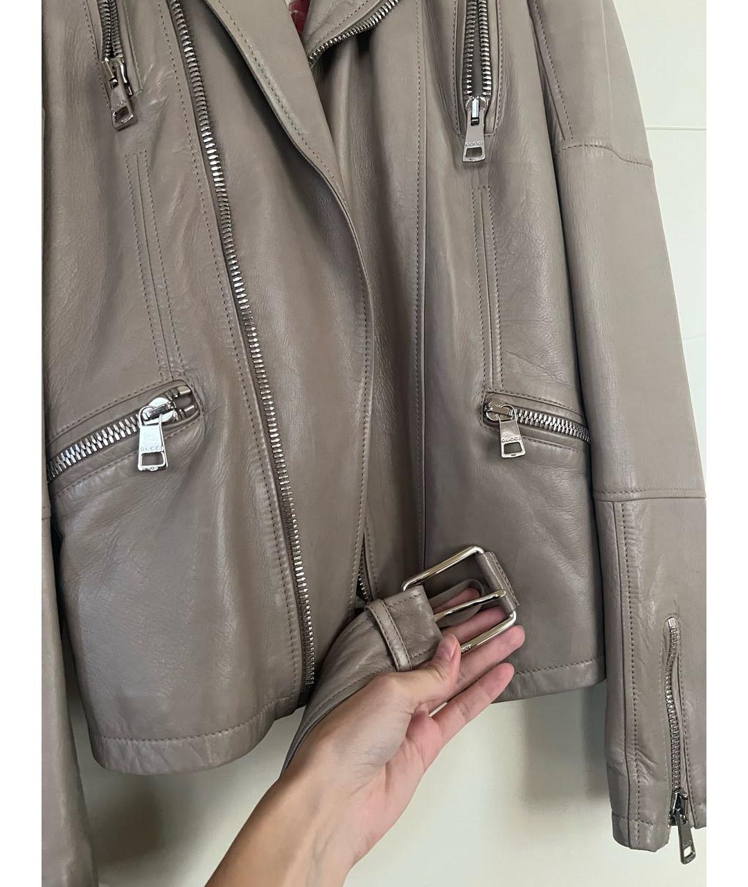 GUCCI Бежевая кожаная куртка, фото 4