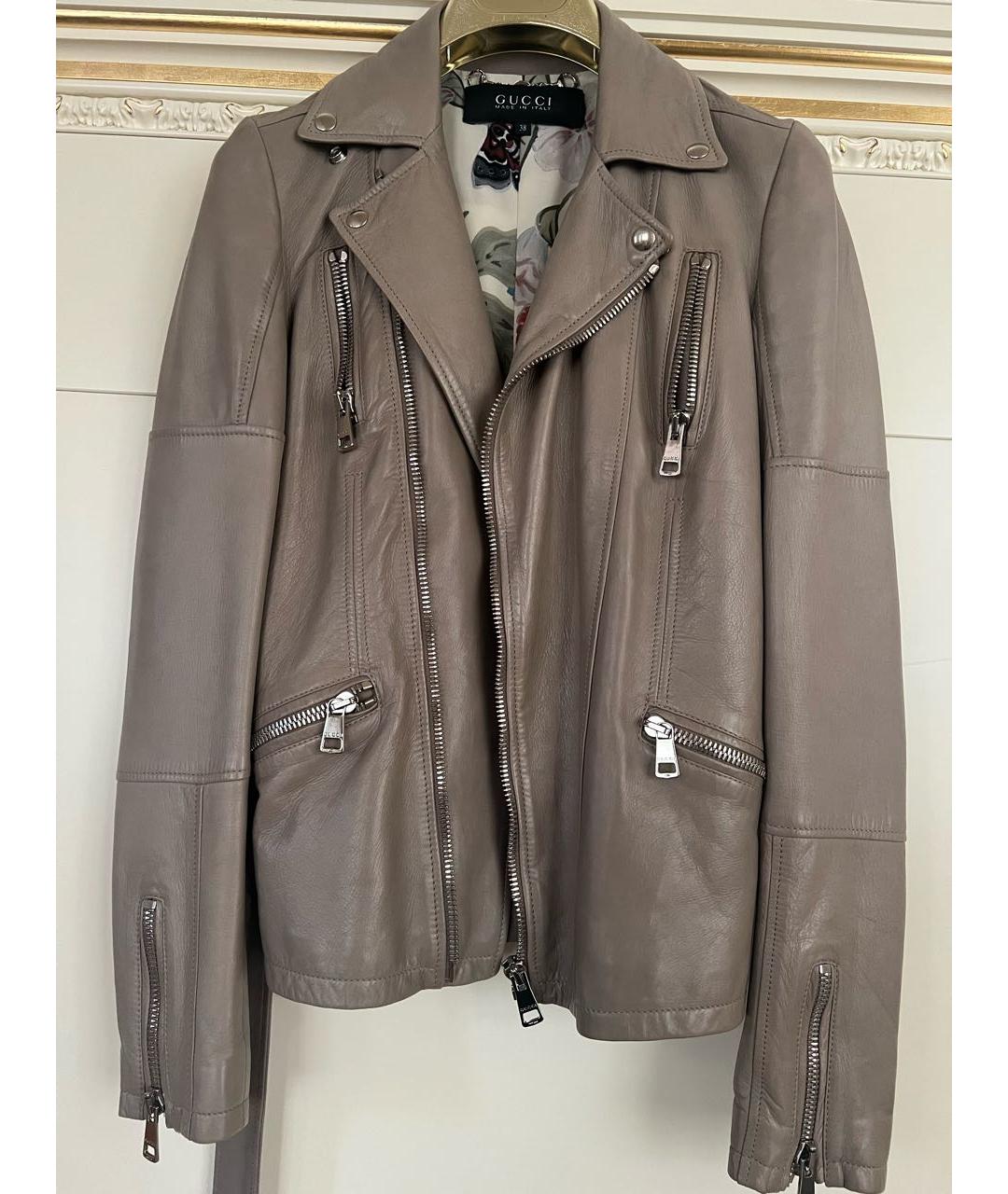 GUCCI Бежевая кожаная куртка, фото 6