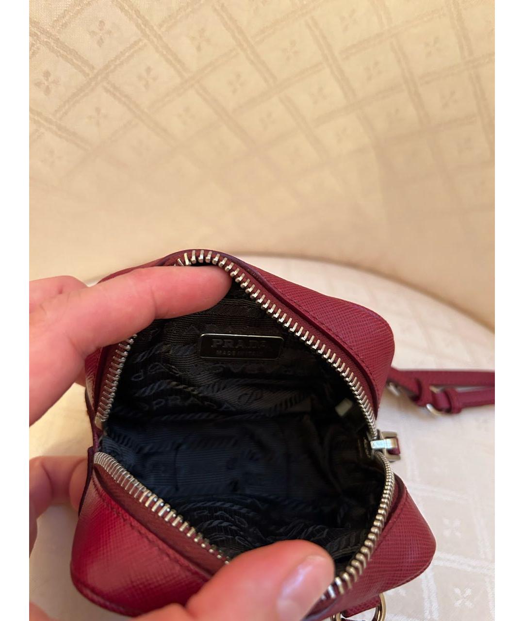 PRADA Бордовая кожаная сумка с короткими ручками, фото 6