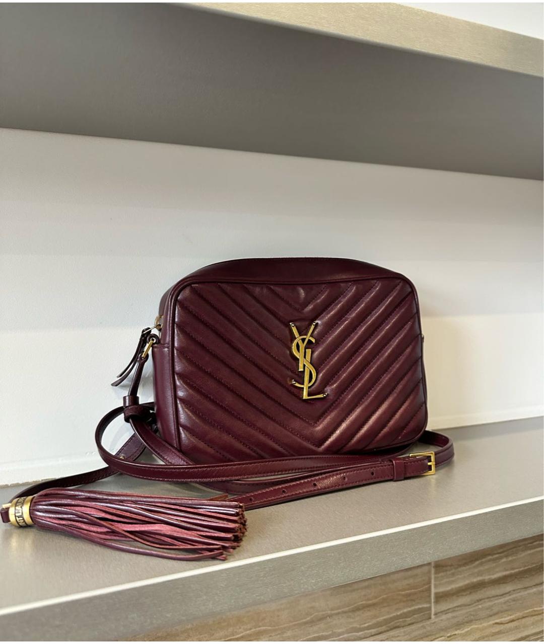 SAINT LAURENT Бордовая кожаная сумка через плечо, фото 3