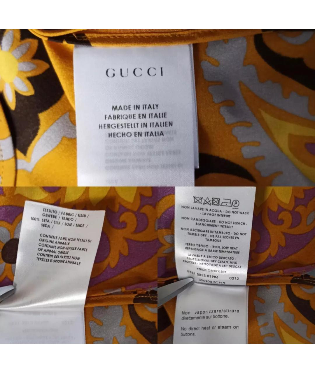 GUCCI Горчичная шелковая блузы, фото 6