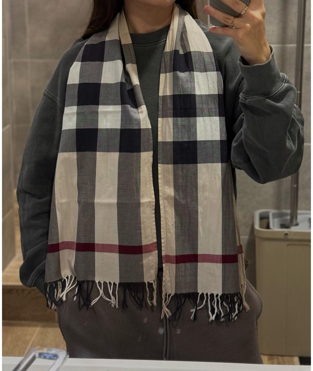 BURBERRY Бежевый хлопковый шарф, фото 6