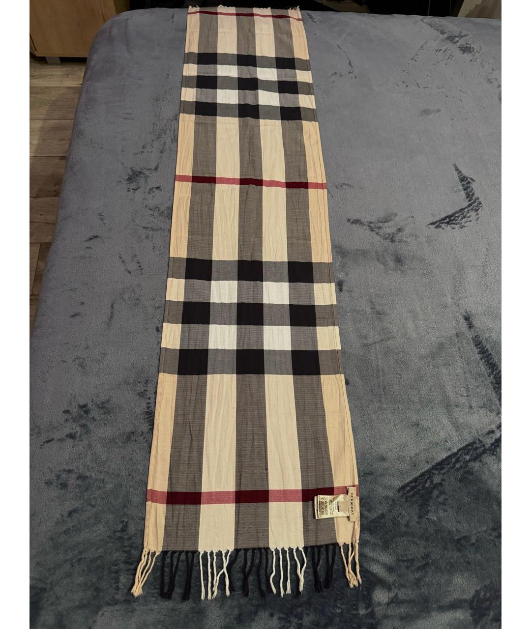 BURBERRY Бежевый хлопковый шарф, фото 3