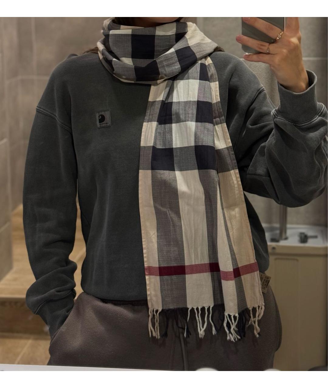 BURBERRY Бежевый хлопковый шарф, фото 5