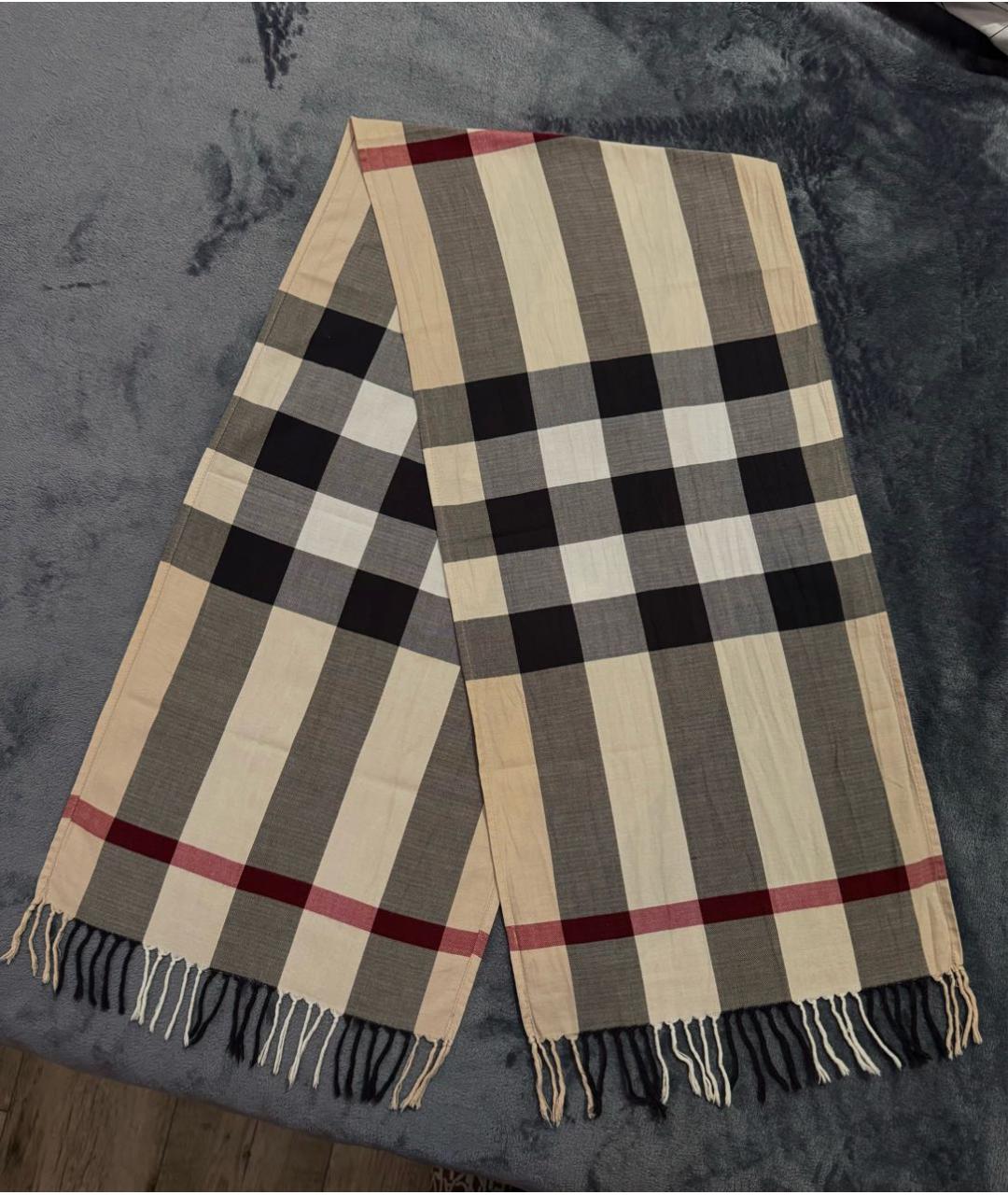 BURBERRY Бежевый хлопковый шарф, фото 7