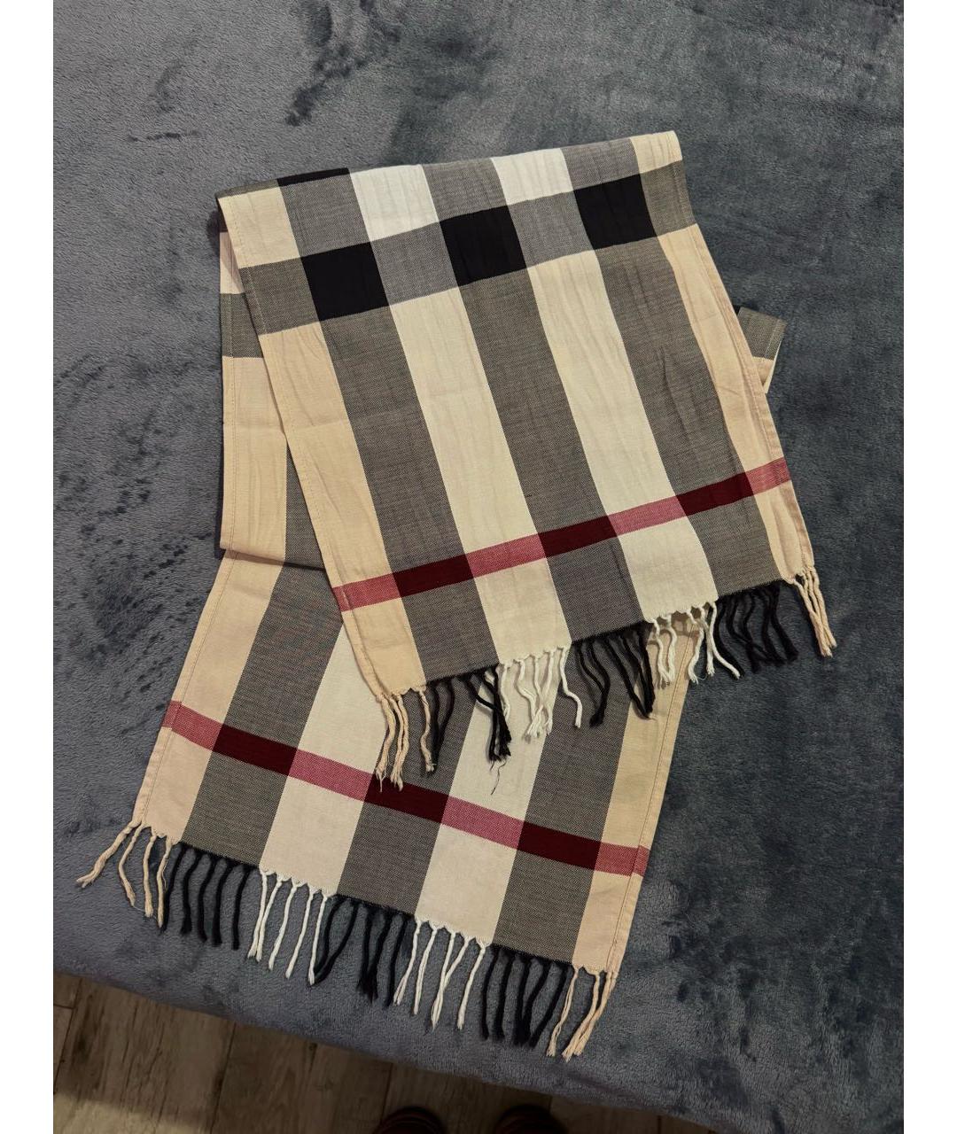 BURBERRY Бежевый хлопковый шарф, фото 2