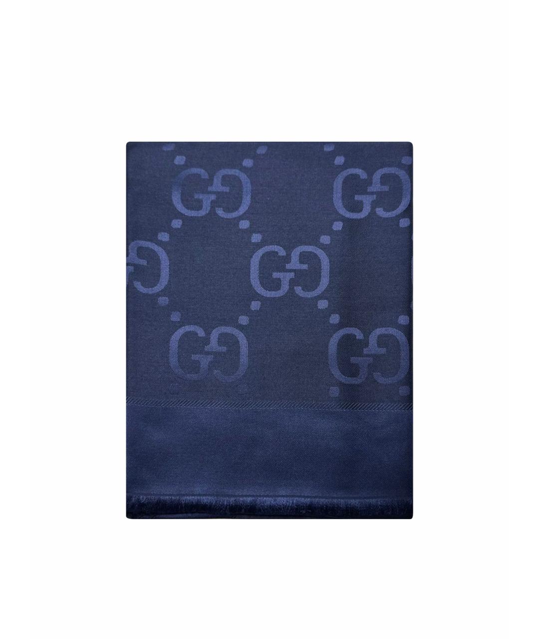 GUCCI Темно-синий шерстяной платок, фото 1